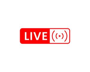 Red live button on a white background. Live symbol, live sticker template