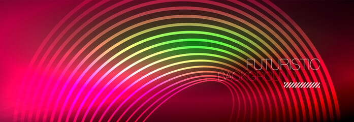Fototapeta premium Dark abstract background with glowing neon circles. Trendy layout template for business or technology presentation, internet poster or web brochure cover, wallpaper