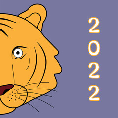 tiger face postcard blue background symbol of the year
