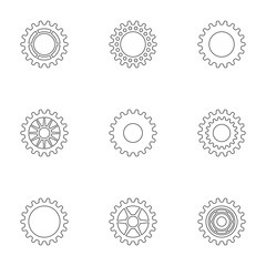 Icon set of cogs and wheels mechanisms