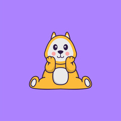 Cute dog is sitting. Animal cartoon concept isolated. Can used for t-shirt, greeting card, invitation card or mascot. Flat Cartoon Style