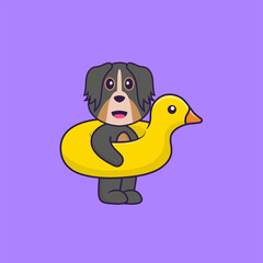 Cute dog With Duck buoy. Animal cartoon concept isolated. Can used for t-shirt, greeting card, invitation card or mascot. Flat Cartoon Style