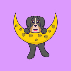 Cute dog is on the moon. Animal cartoon concept isolated. Can used for t-shirt, greeting card, invitation card or mascot. Flat Cartoon Style