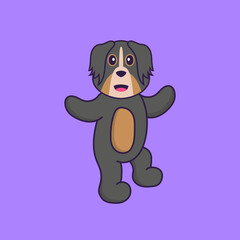 Cute dog is dancing. Animal cartoon concept isolated. Can used for t-shirt, greeting card, invitation card or mascot. Flat Cartoon Style