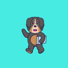 Cute dog holding a book. Animal cartoon concept isolated. Can used for t-shirt, greeting card, invitation card or mascot. Flat Cartoon Style