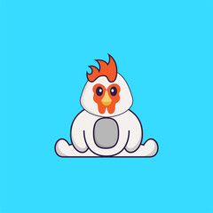 Cute chicken is sitting. Animal cartoon concept isolated. Can used for t-shirt, greeting card, invitation card or mascot. Flat Cartoon Style