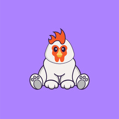 Cute chicken is sitting. Animal cartoon concept isolated. Can used for t-shirt, greeting card, invitation card or mascot. Flat Cartoon Style