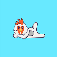 Cute chicken lying down. Animal cartoon concept isolated. Can used for t-shirt, greeting card, invitation card or mascot. Flat Cartoon Style
