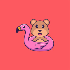 Cute bear With flamingo buoy. Animal cartoon concept isolated. Can used for t-shirt, greeting card, invitation card or mascot. Flat Cartoon Style