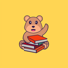 Cute bear reading a book. Animal cartoon concept isolated. Can used for t-shirt, greeting card, invitation card or mascot. flat cartoon style