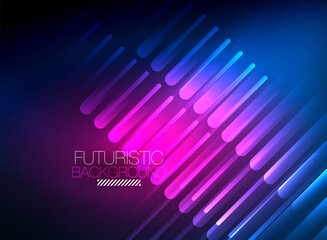 Obraz premium Bright neon color techno abstract background, shiny glowing neon lines in the dark background