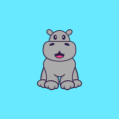 Fototapeta premium Cute hippopotamus is sitting. Animal cartoon concept isolated. Can used for t-shirt, greeting card, invitation card or mascot. Flat Cartoon Style