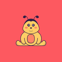 Cute bee is sitting. Animal cartoon concept isolated. Can used for t-shirt, greeting card, invitation card or mascot. Flat Cartoon Style