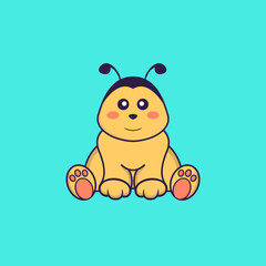 Cute bee is sitting. Animal cartoon concept isolated. Can used for t-shirt, greeting card, invitation card or mascot. Flat Cartoon Style