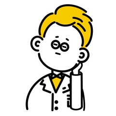 悩んで頬杖をつく若手ビジネスマン男性　 young male worker icon