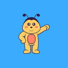 Cute bee hero. Animal cartoon concept isolated. Can used for t-shirt, greeting card, invitation card or mascot. Flat Cartoon Style