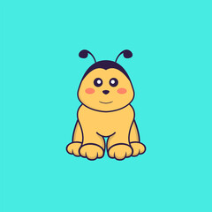 Cute bee is sitting. Animal cartoon concept isolated. Can used for t-shirt, greeting card, invitation card or mascot. Flat Cartoon Style