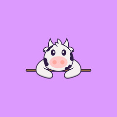 Cute cow lying down. Animal cartoon concept isolated. Can used for t-shirt, greeting card, invitation card or mascot. Flat Cartoon Style