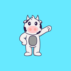 Cute cow hero. Animal cartoon concept isolated. Can used for t-shirt, greeting card, invitation card or mascot. Flat Cartoon Style