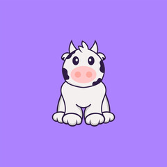 Cute cow is sitting. Animal cartoon concept isolated. Can used for t-shirt, greeting card, invitation card or mascot. Flat Cartoon Style