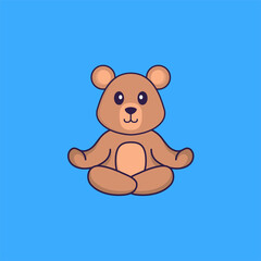 Cute rat is meditating or doing yoga. Animal cartoon concept isolated. Can used for t-shirt, greeting card, invitation card or mascot. Flat Cartoon Style