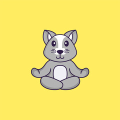 Cute rat is meditating or doing yoga. Animal cartoon concept isolated. Can used for t-shirt, greeting card, invitation card or mascot. Flat Cartoon Style