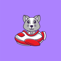 Cute rat flying on a plane. Animal cartoon concept isolated. Can used for t-shirt, greeting card, invitation card or mascot. Flat Cartoon Style