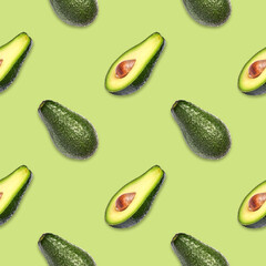 Ripe avocado on a bright background, seamless pattern.
