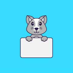 Cute rat holding whiteboard. Animal cartoon concept isolated. Can used for t-shirt, greeting card, invitation card or mascot. Flat Cartoon Style