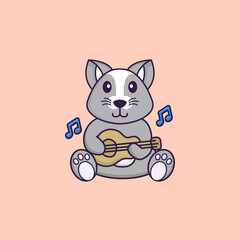 Cute rat playing guitar. Animal cartoon concept isolated. Can used for t-shirt, greeting card, invitation card or mascot. Flat Cartoon Style