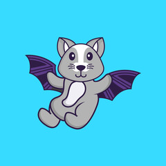 Cute rat is flying with wings. Animal cartoon concept isolated. Can used for t-shirt, greeting card, invitation card or mascot. Flat Cartoon Style