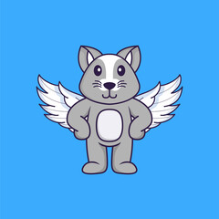 Cute rat using wings. Animal cartoon concept isolated. Can used for t-shirt, greeting card, invitation card or mascot. Flat Cartoon Style