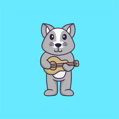 Cute rat playing guitar. Animal cartoon concept isolated. Can used for t-shirt, greeting card, invitation card or mascot. Flat Cartoon Style