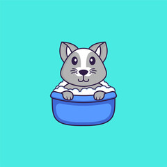 Cute rat taking a bath in the bathtub. Animal cartoon concept isolated. Can used for t-shirt, greeting card, invitation card or mascot. Flat Cartoon Style