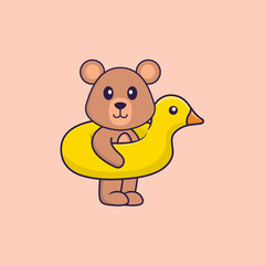 Cute rat With Duck buoy. Animal cartoon concept isolated. Can used for t-shirt, greeting card, invitation card or mascot. Flat Cartoon Style