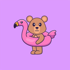 Cute rat With flamingo buoy. Animal cartoon concept isolated. Can used for t-shirt, greeting card, invitation card or mascot. Flat Cartoon Style