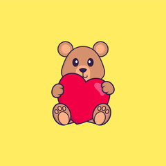 Cute rat holding a big red heart. Animal cartoon concept isolated. Can used for t-shirt, greeting card, invitation card or mascot. Flat Cartoon Style