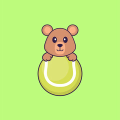 Cute rat playing tennis. Animal cartoon concept isolated. Can used for t-shirt, greeting card, invitation card or mascot. Flat Cartoon Style
