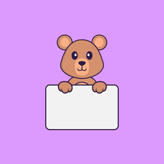 Cute rat holding whiteboard. Animal cartoon concept isolated. Can used for t-shirt, greeting card, invitation card or mascot. Flat Cartoon Style