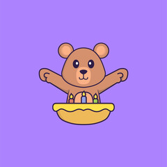 Cute rat with birthday cake. Animal cartoon concept isolated. Can used for t-shirt, greeting card, invitation card or mascot. Flat Cartoon Style