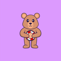 Cute rat holding a buoy. Animal cartoon concept isolated. Can used for t-shirt, greeting card, invitation card or mascot. Flat Cartoon Style