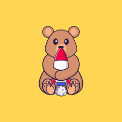 Cute rat holding a rocket. Animal cartoon concept isolated. Can used for t-shirt, greeting card, invitation card or mascot. Flat Cartoon Style