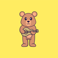 Cute rat playing guitar. Animal cartoon concept isolated. Can used for t-shirt, greeting card, invitation card or mascot. Flat Cartoon Style