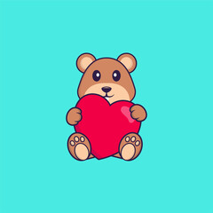 Cute squirrel holding a big red heart. Animal cartoon concept isolated. Can used for t-shirt, greeting card, invitation card or mascot. Flat Cartoon Style