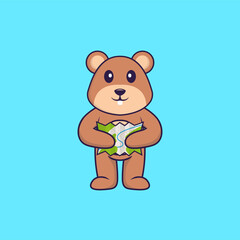 Cute squirrel holding a map. Animal cartoon concept isolated. Can used for t-shirt, greeting card, invitation card or mascot. Flat Cartoon Style