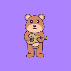 Cute squirrel playing guitar. Animal cartoon concept isolated. Can used for t-shirt, greeting card, invitation card or mascot. Flat Cartoon Style