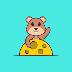 Cute squirrel is on the moon. Animal cartoon concept isolated. Can used for t-shirt, greeting card, invitation card or mascot. Flat Cartoon Style