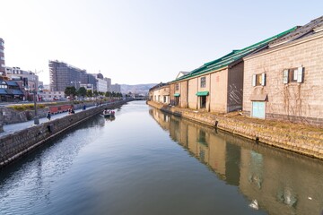 Otaru, Japan historic canal and warehouse district. This is vaery famous romantic scence and attractive point for tourist.