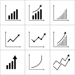 Growth related vector icon set isolated on a white background. Growing bar graph icon set.