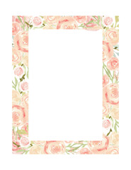 Obraz premium Blush flowers watercolor frame, pink roses watercolor border